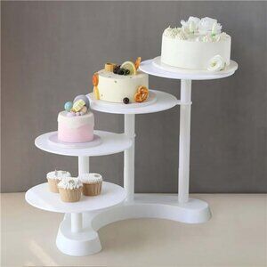4-Tier Half Moon White Plastic Cake Dessert Stand, 4-Shelf Cupcake Display